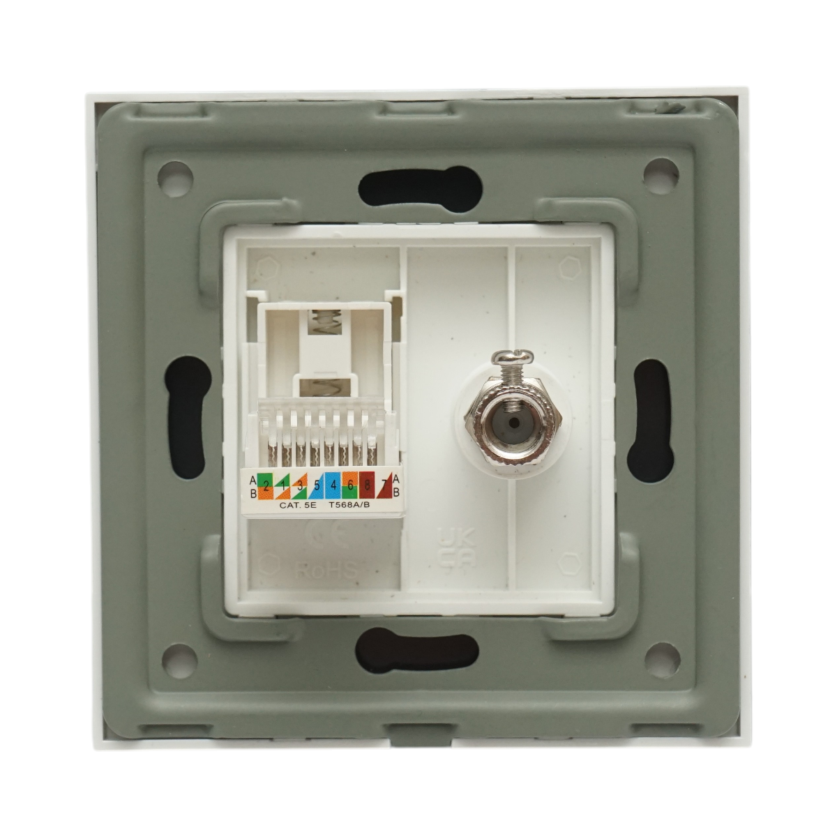 Presa TV + internet CAT5 RJ45, cornice in vetro bianco 86x86mm - immagine 4