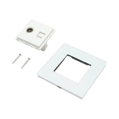 Presa TV + internet CAT5 RJ45, cornice in vetro bianco 86x86mm - immagine 5