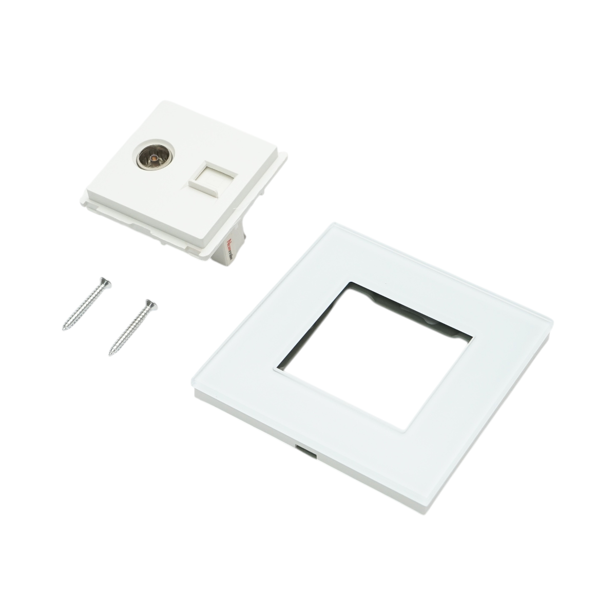 Presa TV + internet CAT5 RJ45, cornice in vetro bianco 86x86mm - immagine 5