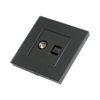 Presa TV + internet CAT5e RJ45, cornice in vetro nero 86x86mm