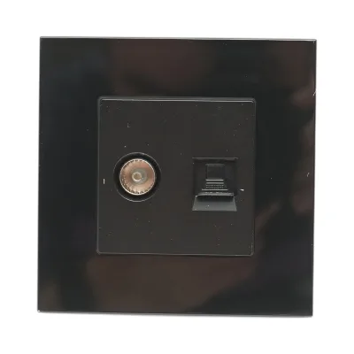 Presa TV + internet CAT5e RJ45, cornice in vetro nero 86x86mm - immagine 2