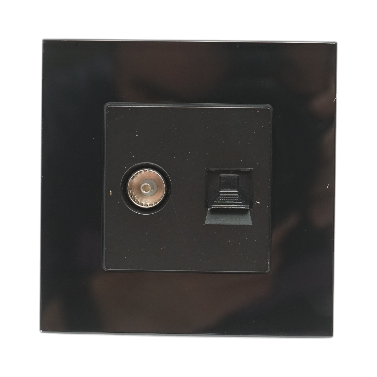 Presa TV + internet CAT5e RJ45, cornice in vetro nero 86x86mm - immagine 2
