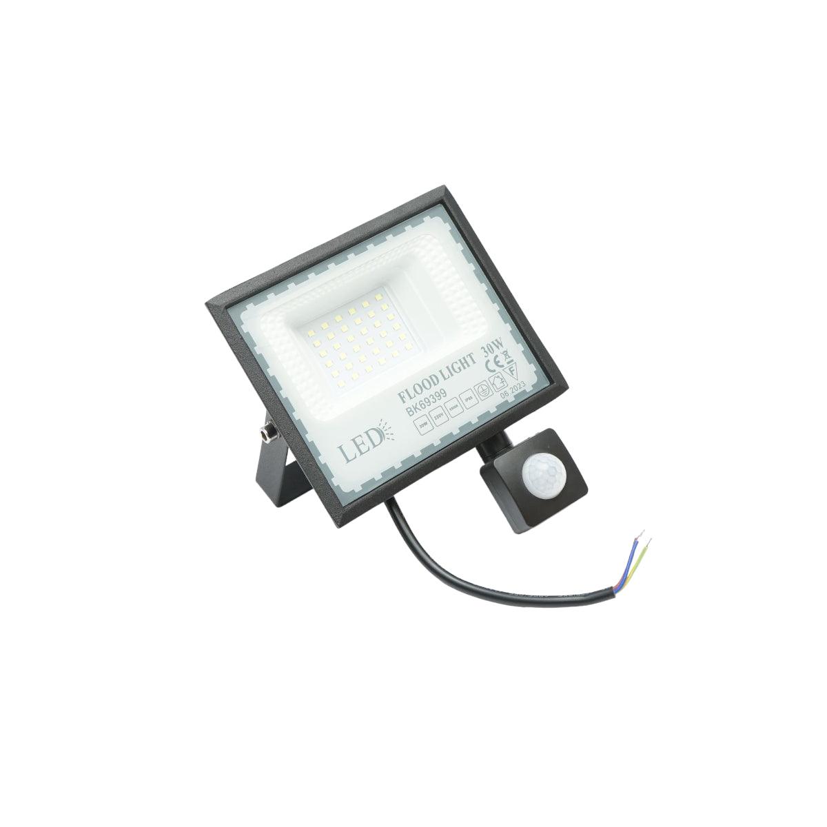 Proiettore LED 30W, 6500K, IP65, con sensore di movimento, 2400lm, 120°, 20.000H, Nero - immagine 2