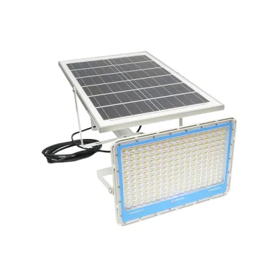 Proiettore LED 400W, 6500K con pannello solare 28W, telecomando e batteria 40Ah - immagine 2