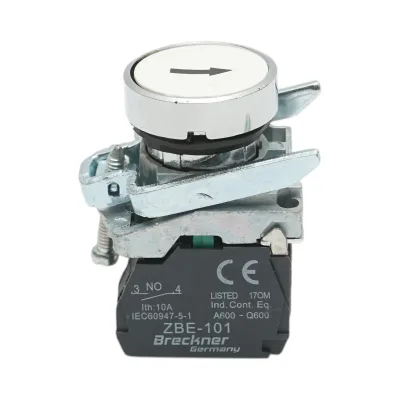 Pulsante bianco con ritorno e marcatura a freccia 1NO, 10A, TB4 Breckner Germany