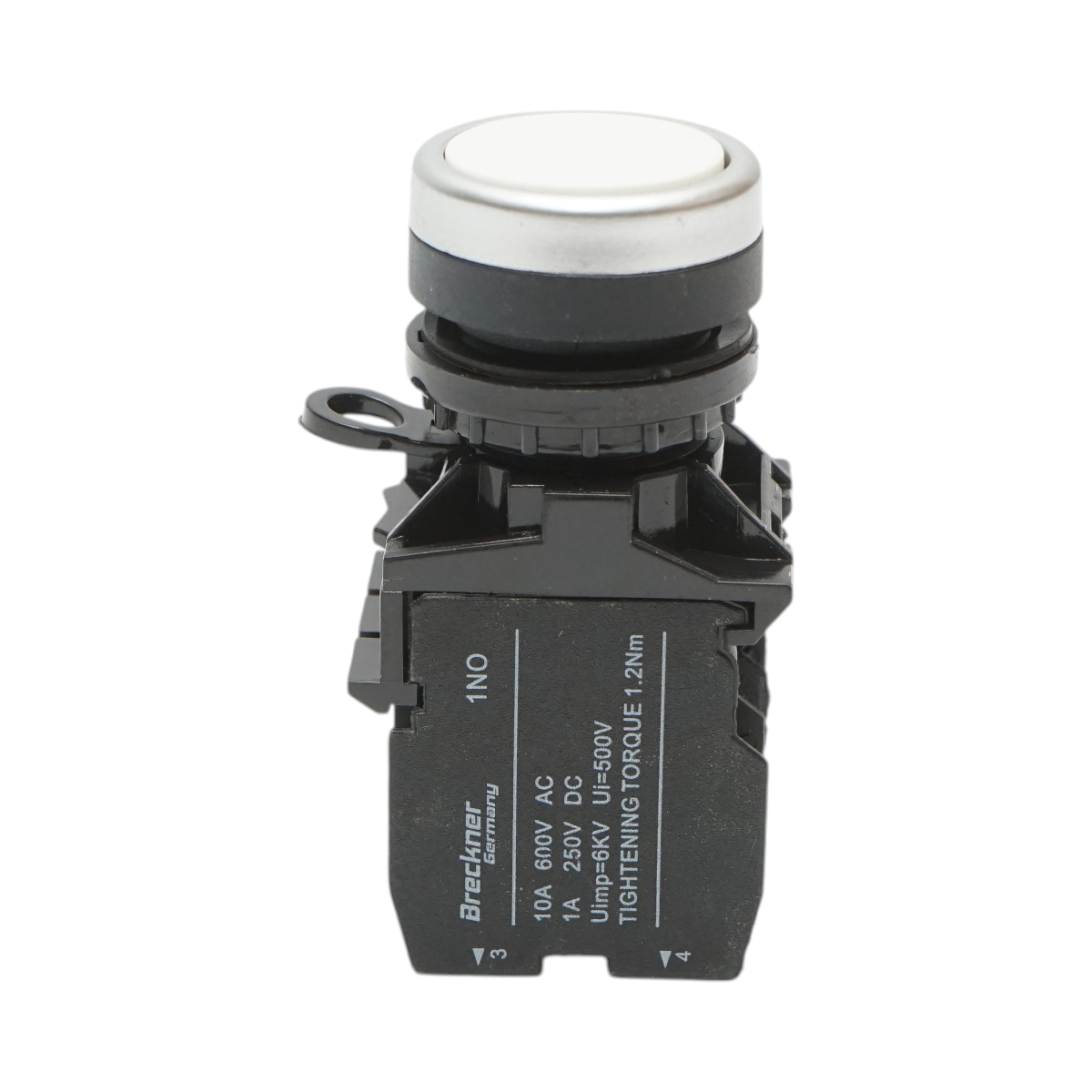 Pulsante con ritorno 1NO+1NC bianco, 10A/600V AC, 1A/250V DC LA42 Breckner Germany