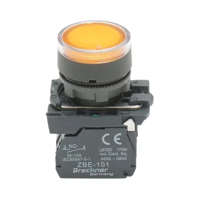 Pulsante con ritorno e segnalazione LED giallo 1NO+1NC, 220V/10A, TB5 Breckner Germany