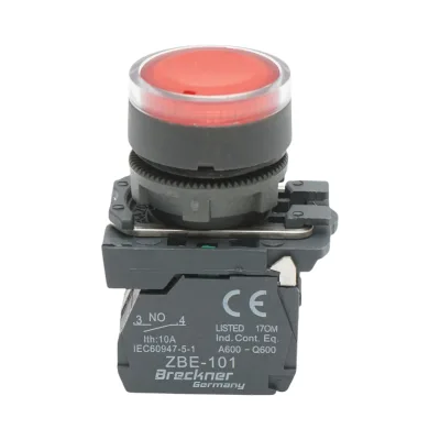 Pulsante con ritorno e segnalazione LED rosso 1NO+1NC, 220V/10A, TB5 Breckner Germany