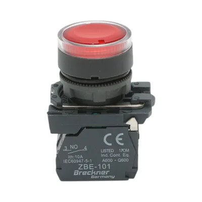 Pulsante con ritorno e segnalazione LED rosso 1NO+1NC, 24V/10A TB5 Breckner Germany