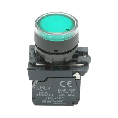Pulsante con ritorno e segnalazione LED verde 1NO+1NC, 220V/10A, TB5 Breckner Germany
