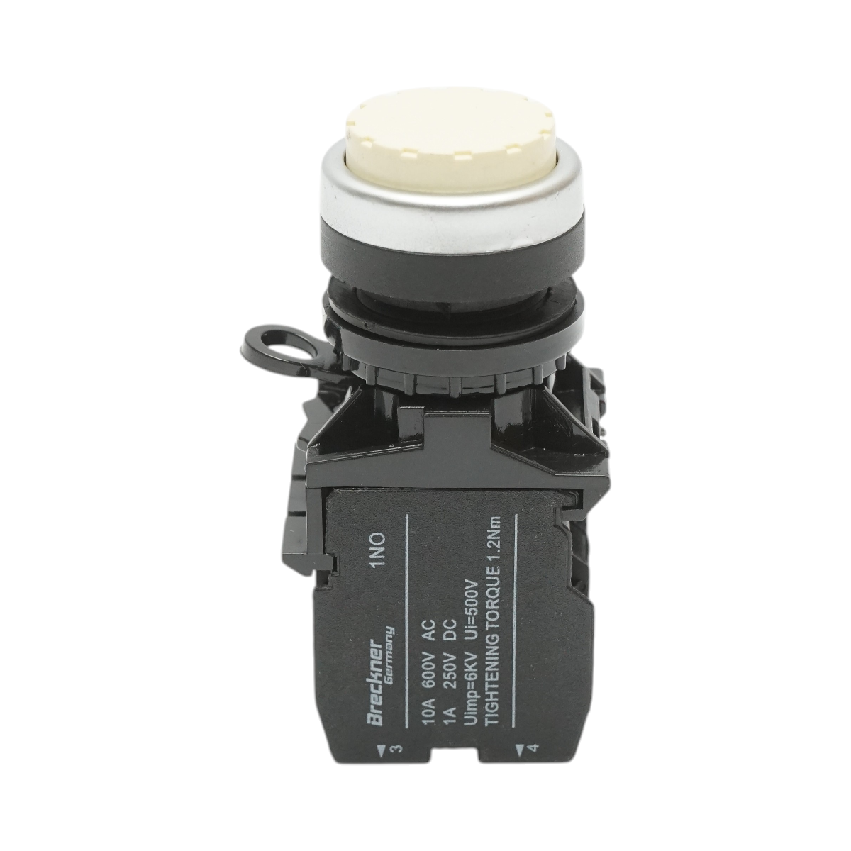Pulsante convesso con ritorno 1NO+1NC bianco, 10A/600V AC, 1A/250V DC LA42 Breckner Germany