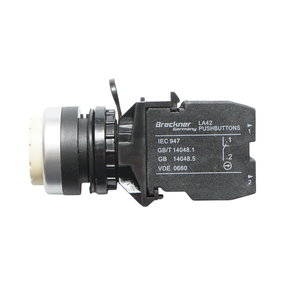 Pulsante convesso con ritorno 1NO+1NC bianco, 10A/600V AC, 1A/250V DC LA42 Breckner Germany - immagine 4