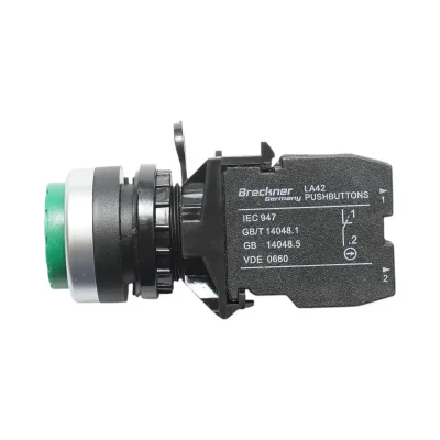 Pulsante convesso con ritorno 1NO+1NC verde, 10A/600V AC, 1A/250V DC LA42 Breckner Germany - immagine 4