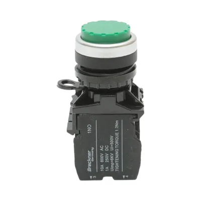 Pulsante convesso con ritorno 1NO+1NC verde, 10A/600V AC, 1A/250V DC LA42 Breckner Germany