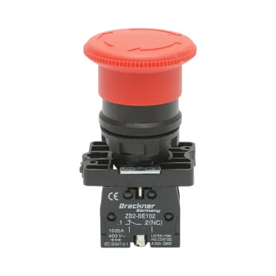 Pulsante di arresto di emergenza rosso con sgancio a rotazione 40 mm, 1 NC, 400 V/10 A LAY5 Breckner Germany