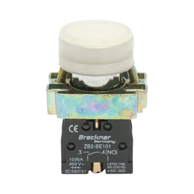 Pulsante di comando bianco con protezione IP65, 1NO, 400V/10A, LAY5 Breckner Germany