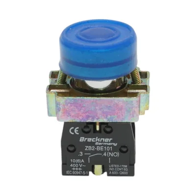 Pulsante di comando blu con coperchio protettivo 1NO, 400V/10A, LAY5, IP65 Breckner Germany