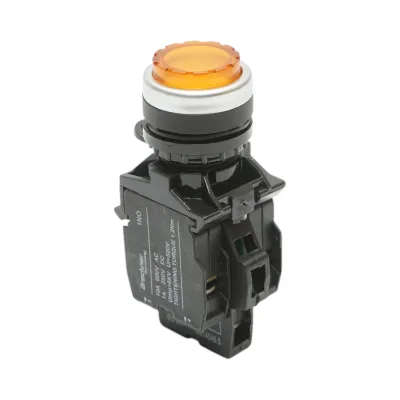 Pulsante di comando convesso illuminato 220V AC LED giallo con ritorno 1NO+1NC, 10A/600V AC, 1A/250V DC LA42 Breckner Germany