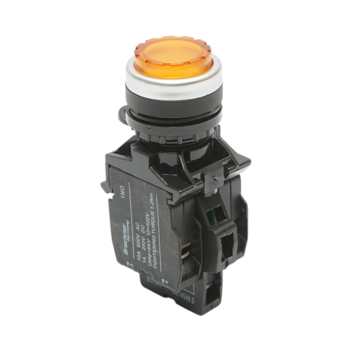 Pulsante di comando convesso illuminato 220V AC LED giallo con ritorno 1NO+1NC, 10A/600V AC, 1A/250V DC LA42 Breckner Germany