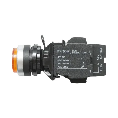 Pulsante di comando convesso illuminato 220V AC LED giallo con ritorno 1NO+1NC, 10A/600V AC, 1A/250V DC LA42 Breckner Germany - immagine 4