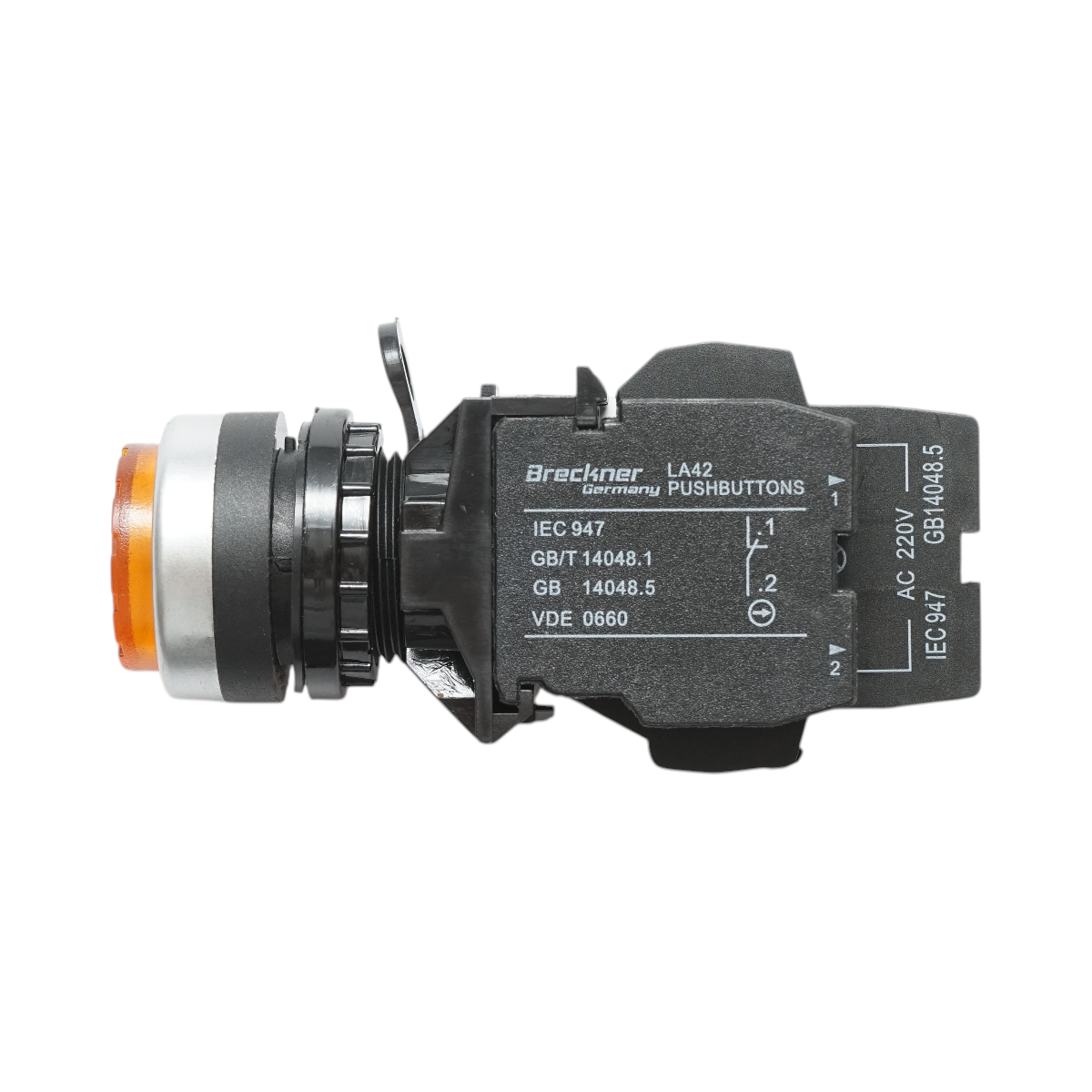 Pulsante di comando convesso illuminato 220V AC LED giallo con ritorno 1NO+1NC, 10A/600V AC, 1A/250V DC LA42 Breckner Germany - immagine 4
