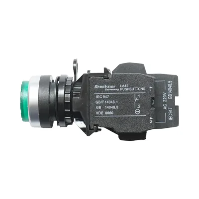 Pulsante di comando convesso illuminato 220V AC LED verde con ritorno 1NO+1NC, 10A/600V AC, 1A/250V DC LA42 Breckner Germany - immagine 4