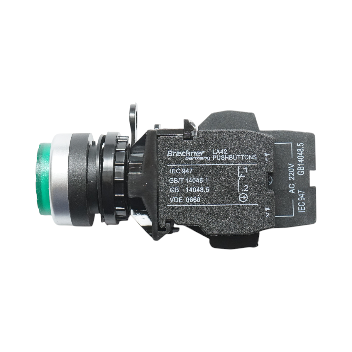 Pulsante di comando convesso illuminato 220V AC LED verde con ritorno 1NO+1NC, 10A/600V AC, 1A/250V DC LA42 Breckner Germany - immagine 4