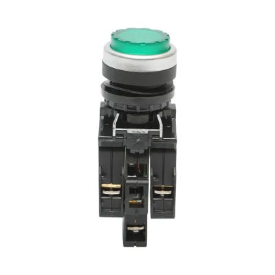 Pulsante di comando convesso illuminato 220V AC LED verde con ritorno 1NO+1NC, 10A/600V AC, 1A/250V DC LA42 Breckner Germany - immagine 2
