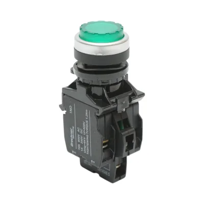 Pulsante di comando convesso illuminato 220V AC LED verde con ritorno 1NO+1NC, 10A/600V AC, 1A/250V DC LA42 Breckner Germany