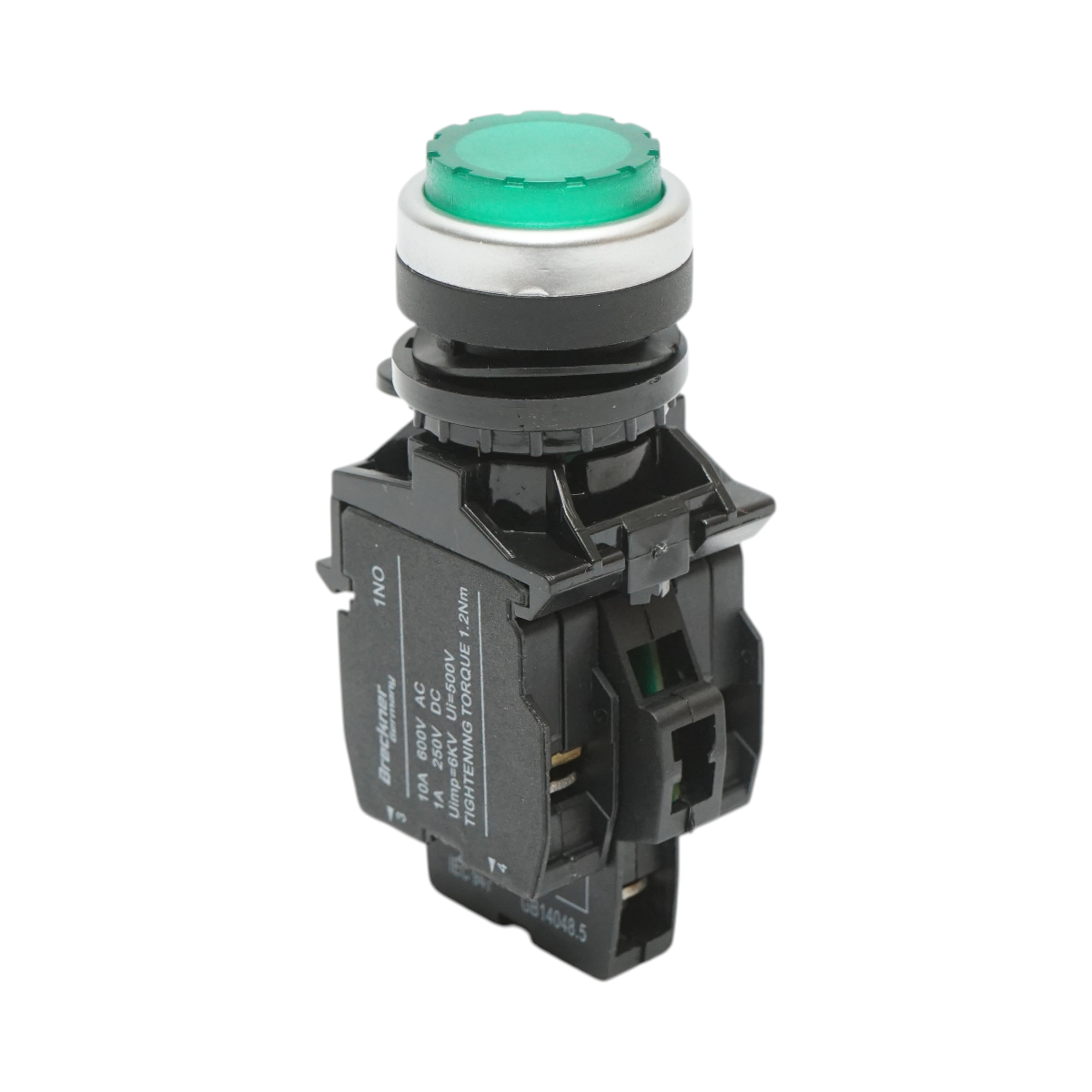 Pulsante di comando convesso illuminato 220V AC LED verde con ritorno 1NO+1NC, 10A/600V AC, 1A/250V DC LA42 Breckner Germany