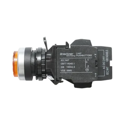 Pulsante di comando convesso illuminato 24V AC/DC LED giallo con ritorno 1NO+1NC, 10A/600V AC, 1A/250V DC LA42 Breckner Germany - immagine 4