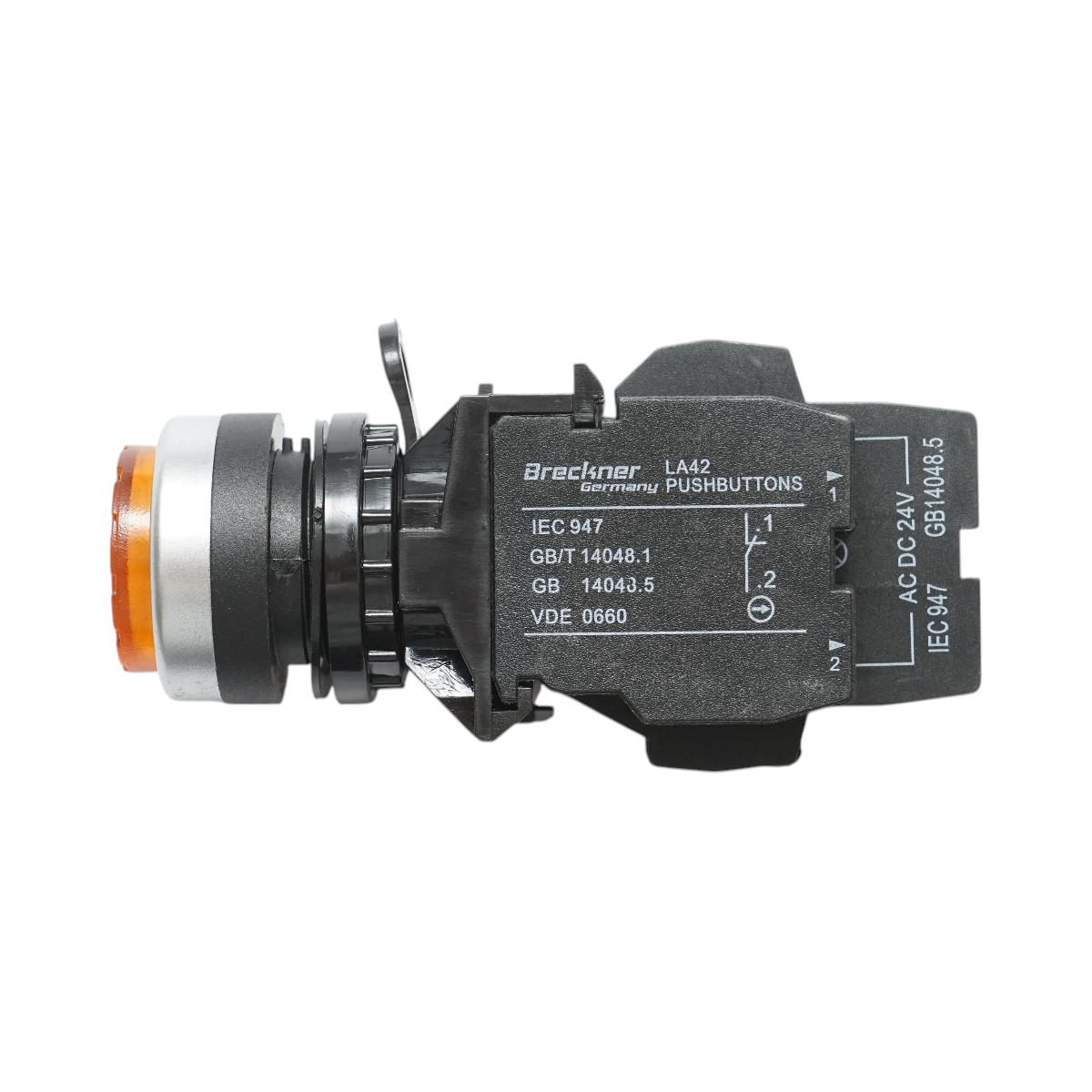Pulsante di comando convesso illuminato 24V AC/DC LED giallo con ritorno 1NO+1NC, 10A/600V AC, 1A/250V DC LA42 Breckner Germany - immagine 4