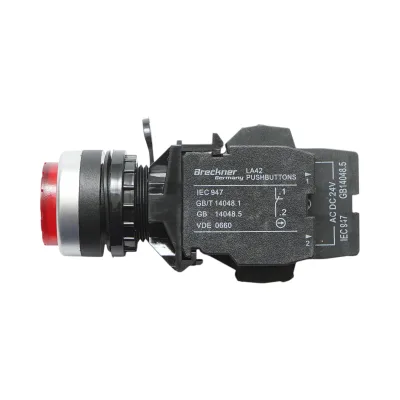 Pulsante di comando convesso illuminato 24V AC/DC LED rosso con ritorno 1NO+1NC, 10A/600V AC, 1A/250V DC LA42 Breckner Germany - immagine 4