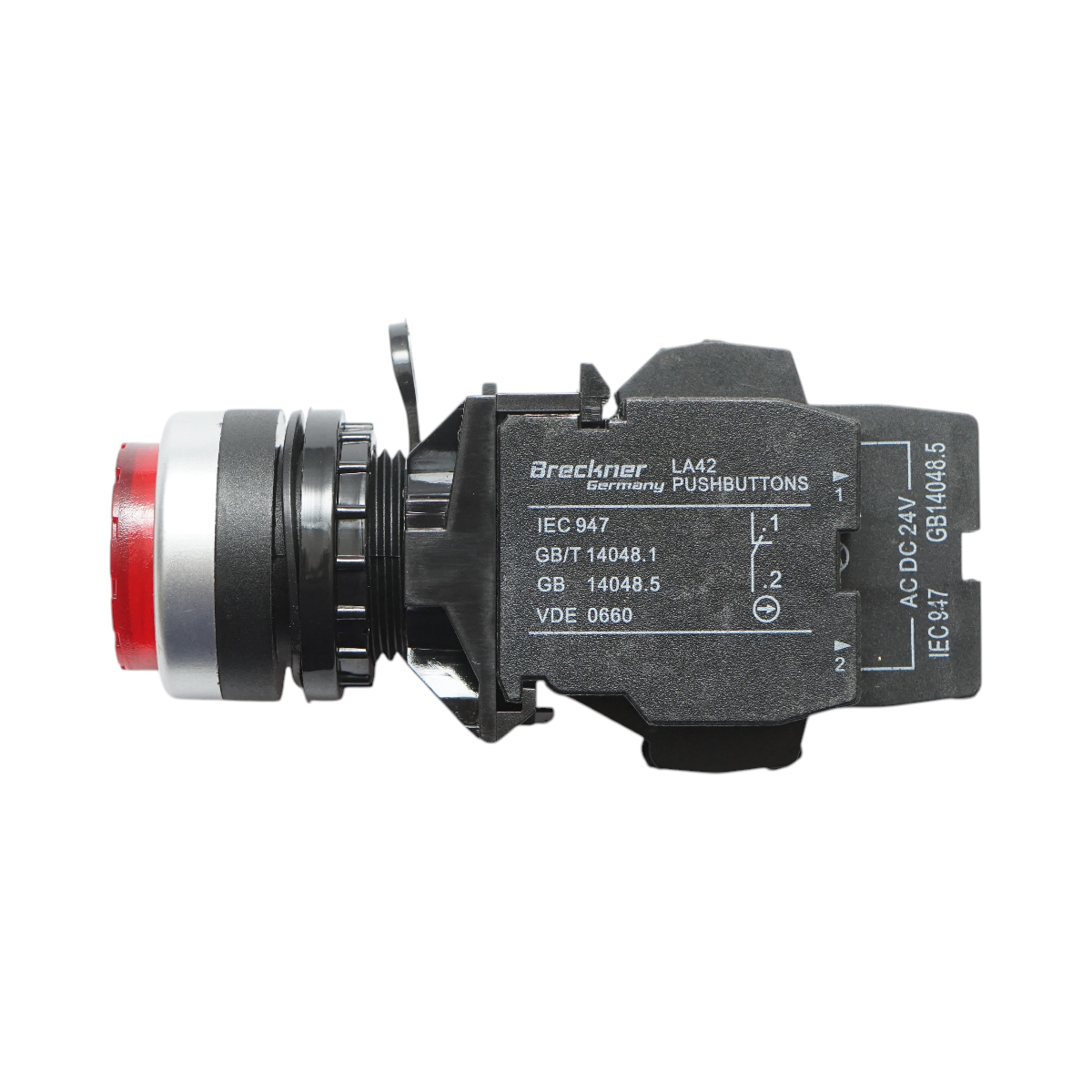 Pulsante di comando convesso illuminato 24V AC/DC LED rosso con ritorno 1NO+1NC, 10A/600V AC, 1A/250V DC LA42 Breckner Germany - immagine 4