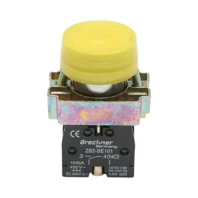 Pulsante di comando giallo con protezione IP65, 1NO, 400V/10A, LAY5 Breckner Germany