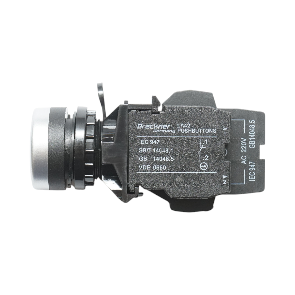 Pulsante di comando illuminato 220V AC LED bianco con ritorno 1NO+1NC, 10A/600V AC, 1A/250V DC LA42 Breckner Germany - immagine 4