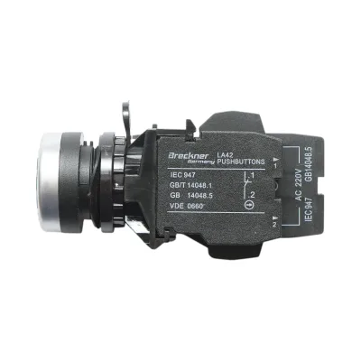 Pulsante di comando illuminato 220V AC LED verde con ritorno 1NO+1NC, 10A/600V AC, 1A/250V DC LA42 Breckner Germany - immagine 4