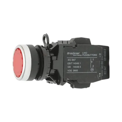 Pulsante di comando illuminato 24V AC/DC LED rosso con ritorno 1NO+1NC, 10A/600V AC, 1A/250V DC LA42 Breckner Germany - immagine 4