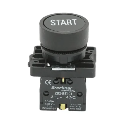 Pulsante di comando START nero con ritorno 1NO, 400V/10A, LAY5 Breckner Germany