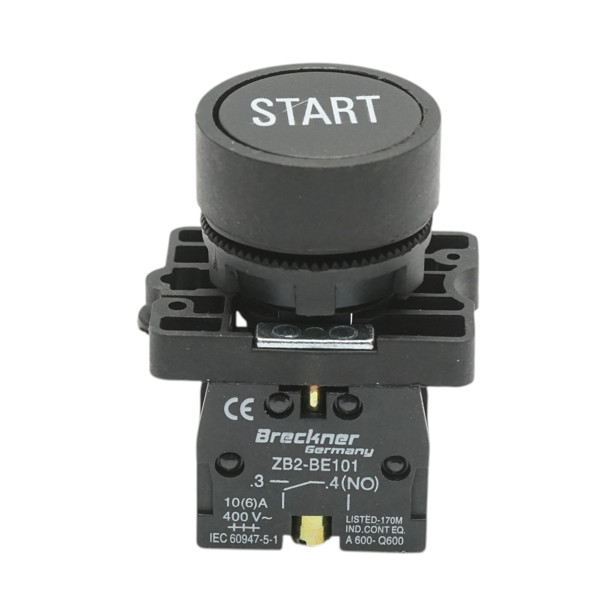 Pulsante di comando START nero con ritorno 1NO, 400V/10A, LAY5 Breckner Germany