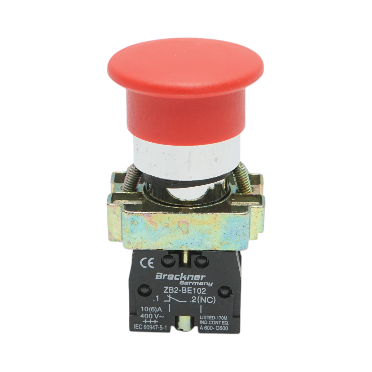 Pulsante di comando STOP rosso con ritorno a fungo 1NC, 400V/10A, LAY5 Breckner Germany