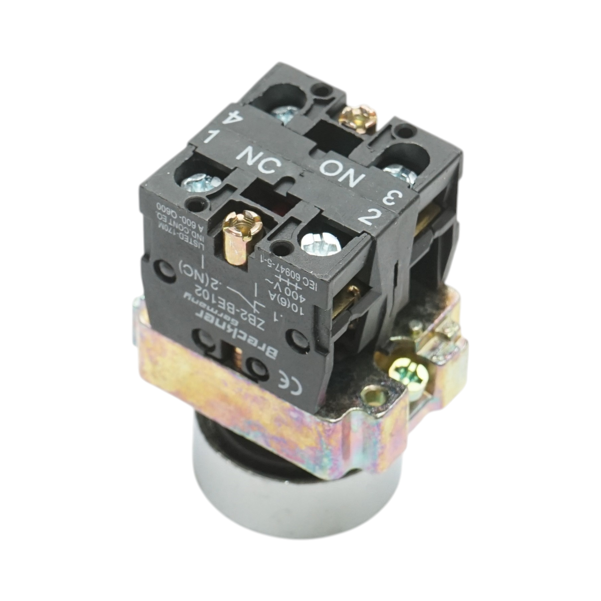 Pulsante in metallo blu con ritorno 1NO+1NC, 400V/10A, LAY5 Breckner Germany - immagine 4