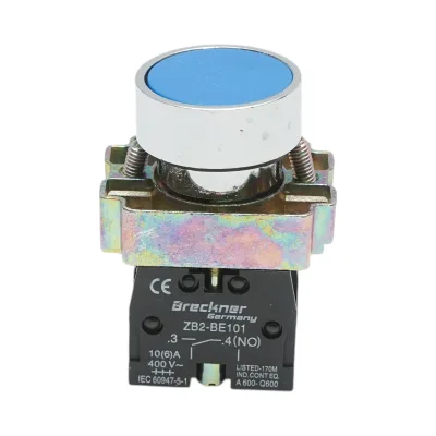 Pulsante in metallo blu con ritorno 1NO, 400V/10A, LAY5 Breckner Germany