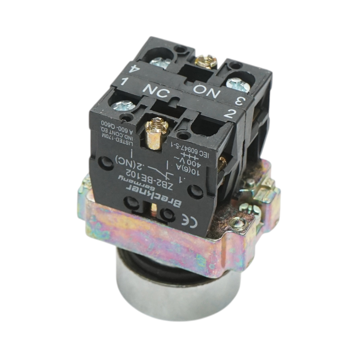 Pulsante in metallo nero con ritorno 1NO+1NC, 400V/10A, LAY5 Breckner Germany - immagine 3
