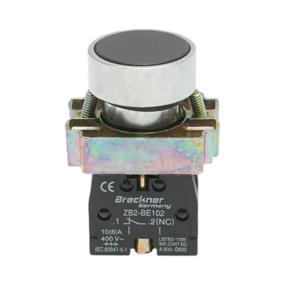 Pulsante in metallo nero con ritorno 1NO+1NC, 400V/10A, LAY5 Breckner Germany