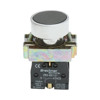 Pulsante in metallo nero con ritorno 1NO, 400V/10A, LAY5 Breckner Germany