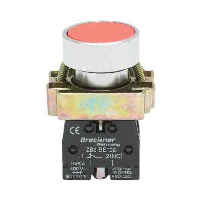 Pulsante in metallo rosso con ritorno 1NO+1NC, 400V/10A, LAY5 Breckner Germany
