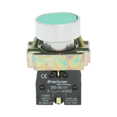 Pulsante in metallo verde con ritorno 1NO, 400V/10A, LAY5 Breckner Germany