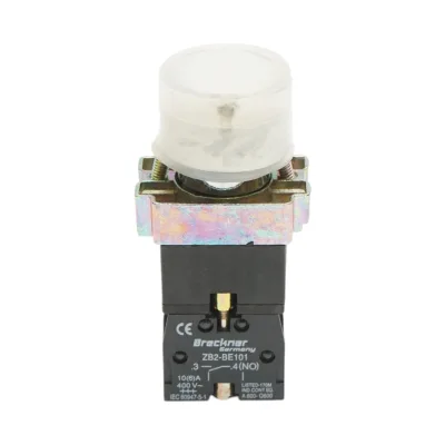 Pulsante indicatore LED bianco con protezione 1NC, 400V/10A, LAY5 Breckner Germany