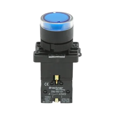 Pulsante indicatore LED blu con resistenza integrata 1NO, 220V, LAY5 Breckner Germany
